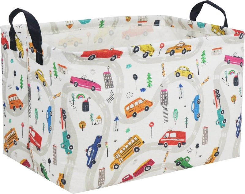 ESSME Rectangular Boys Basket,Kids Storage Basket with Handles for Car Decor,Racing Storage Bin（Car） - Image 1
